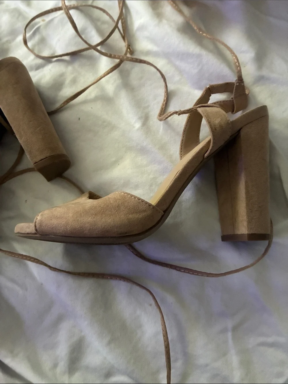 Lulu's Taupe Suede Lace-Up Block Heel Sandals